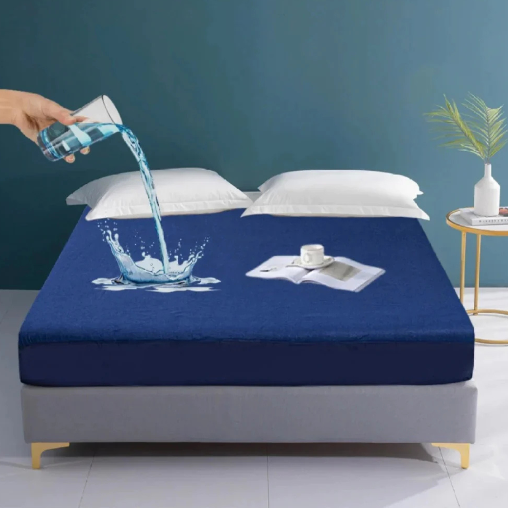 King Size Terry Polyester Mattress Cover - Blue Color