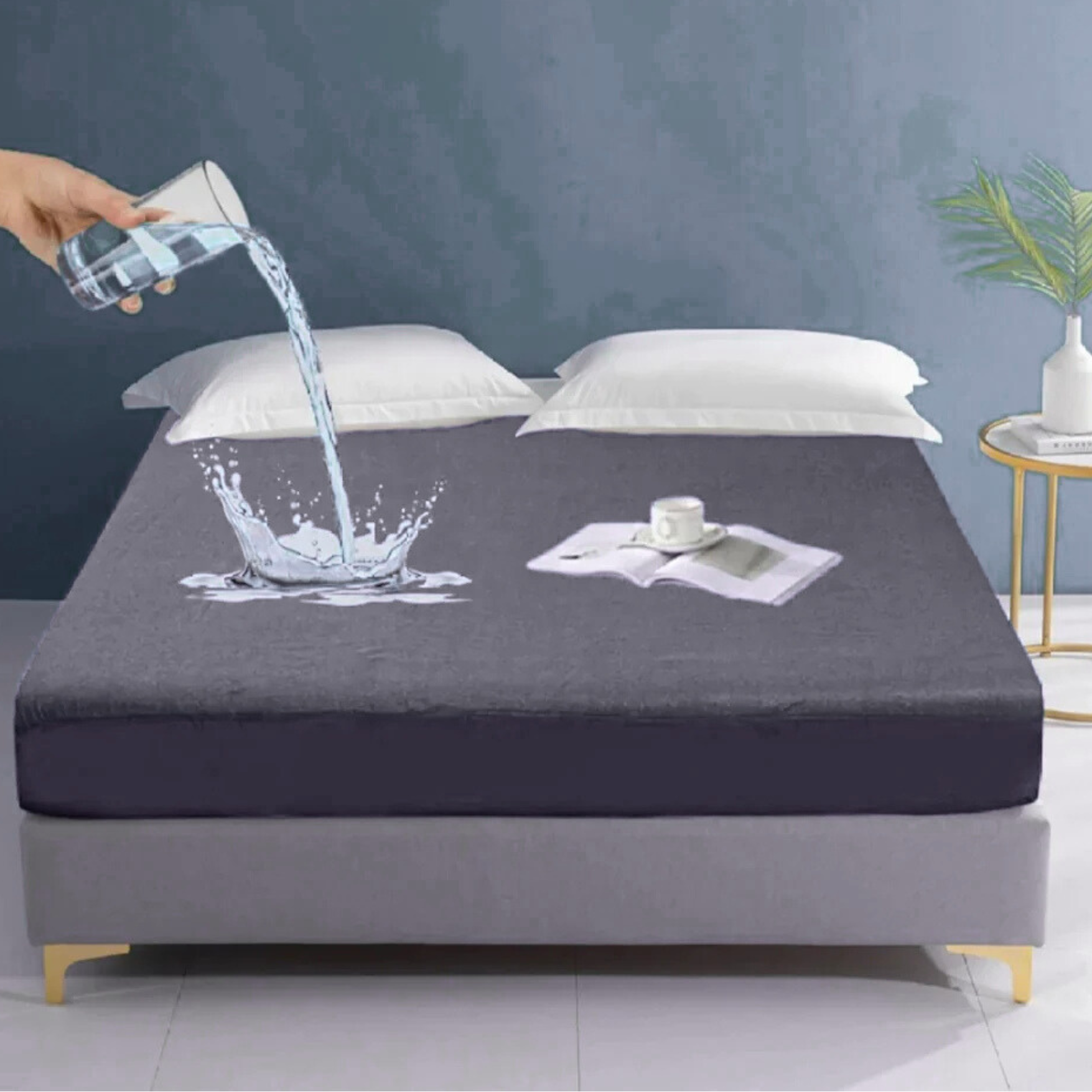 King Size Terry Polyester Mattress Cover - Grey