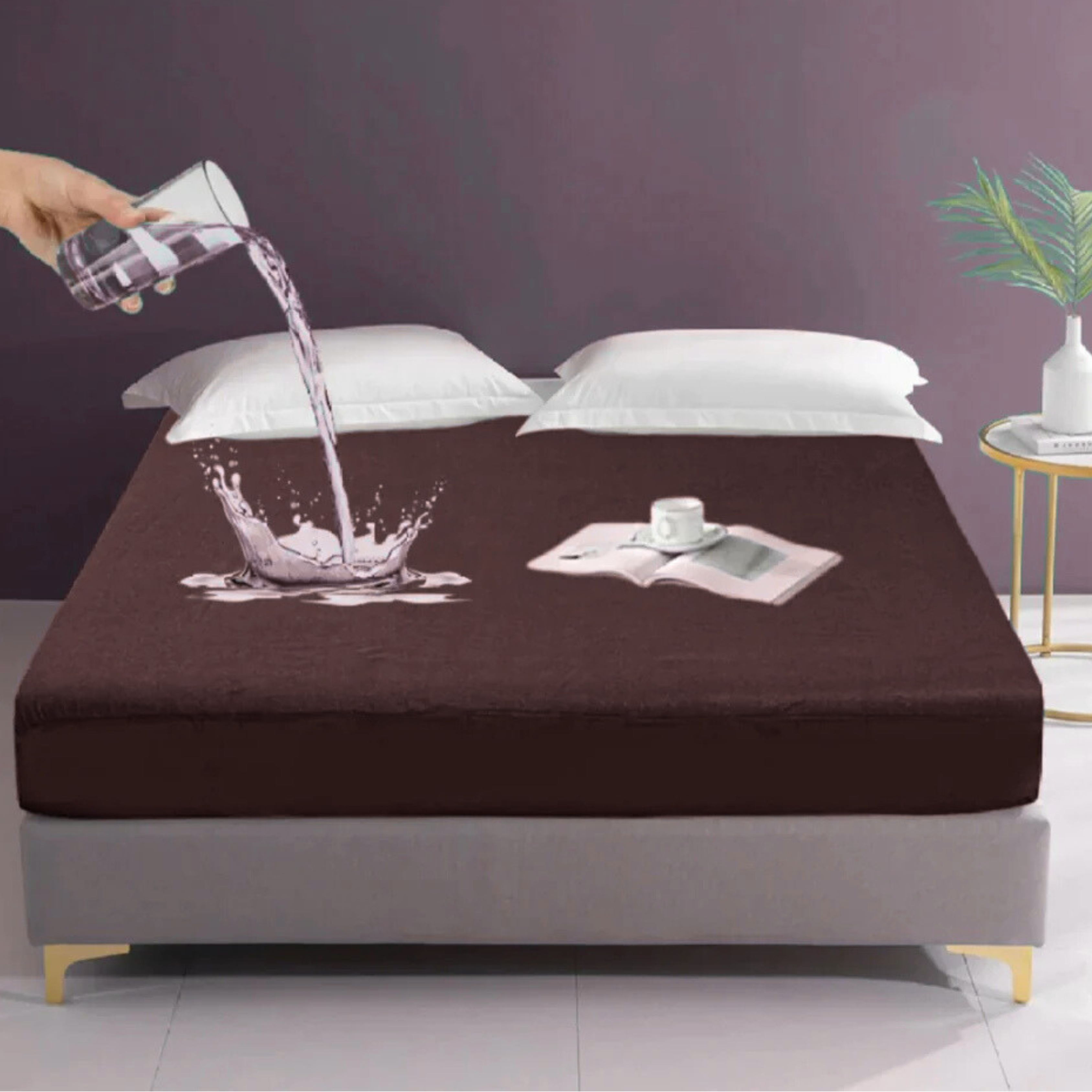 King Size Terry Polyester Mattress Cover - Brown