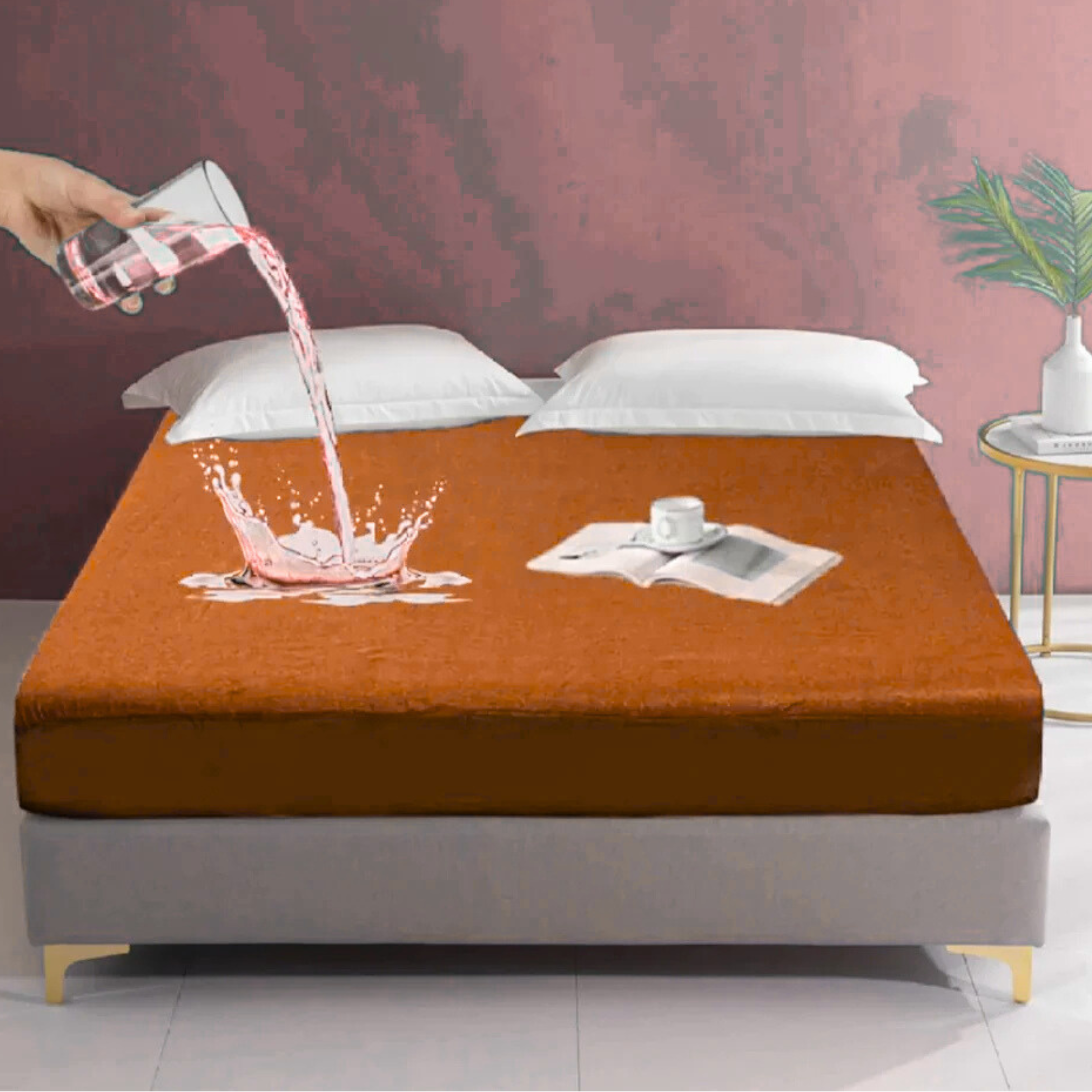 King Size Terry Polyester Mattress Cover - Musturd